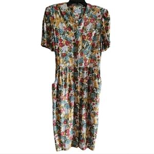 Vintage Ms. Basia Petites California Floral Printed  Dress